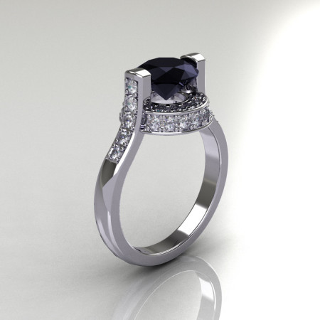 Italian Bridal 14K White Gold 1.5 Carat Black and White Diamond Wedding Ring AR119-14WGDBD-1