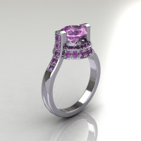 Italian Bridal 10K White Gold 1.5 Carat Lilac Amethyst Wedding Ring AR119-10WGLAA-1