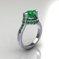 Italian Bridal 10K White Gold 1.5 Carat Emerald Wedding Ring AR119-10WGEMM-1