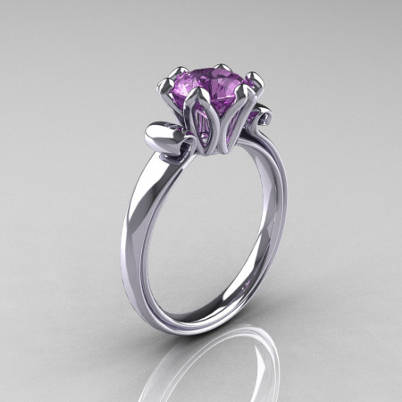 Modern Antique 10K White Gold 1.5 Carat Lilac Amethyst Solitaire Engagement Ring AR127-10WGLAM-1
