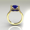 Italian Bridal 18K Yellow Gold 1.5 Carat Blue Sapphire Wedding Ring AR119-18YGBSS-2