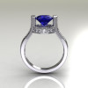 Italian Bridal 10K White Gold 1.5 Carat Blue Sapphire Diamond Wedding Ring AR119-10WGDBS-2