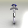 Italian Bridal 10K White Gold 1.5 Carat Blue Sapphire Diamond Wedding Ring AR119-10WGDBS-3