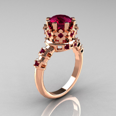 Modern Vintage 10K Pink Gold 1.5 Carat Rhodolite Garnet Classic Armenian Wedding Ring AR105-10PGRGG-1