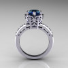 Modern Classic 18K White Gold 1.5 Carat London Blue Sapphire Diamond Crown Engagement Ring AR128-18KWGDLBS-2