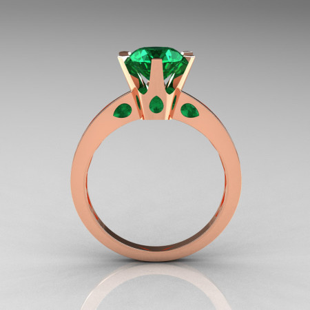 French 14K Rose Gold 1.5 Carat Emerald Designer Solitaire Engagement Ring R151-14KRGEM-1