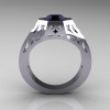 Gentlemens Modern Edwardian 10K White Gold 1.5 Carat Black Diamond Engagement Ring MR155-10KWGDBD-2