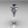 Modern Victorian 14K White Gold 1.16 Carat Oval Black Diamond 0.24 CTW Diamond Bridal Ring R158-14KWGDBD-3