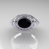 Modern Victorian 14K White Gold 1.16 Carat Oval Black Diamond 0.24 CTW Diamond Bridal Ring R158-14KWGDBD-4