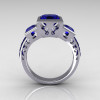 Classic Bridal 18K White Gold 2.5 Carat Square Three Stone Princess Blue Sapphire Ring R315-18WGBS-2