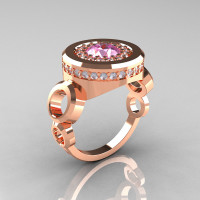 Modern 10K Rose Gold 1.0 Carat Light Pink Topaz Diamond Designer Engagement Ring R163-10KRGDLPT-1