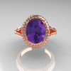 French Bridal 14K Rose Gold 2.5 Carat Oval Alexandrite Diamond Cluster Engagement Ring R164-14KRGDAL-3