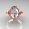 French Bridal 10K Rose Gold 2.5 Carat Oval White Sapphire Diamond Cluster Engagement Ring R164-10KRGDWS-3