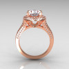 French Bridal 10K Rose Gold 2.5 Carat Oval White Sapphire Diamond Cluster Engagement Ring R164-10KRGDWS-2