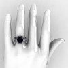 Classic 14K White Gold Black Diamond Wedding Band Pair Matching Solitaire Wedding Ring R301-M2-14WGDBL-5