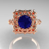 Modern Antique 10K Rose Gold 1.0 Carat Blue Sapphire Diamond Engagement Ring AR116-10KRGDBLS-3