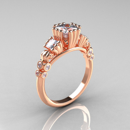 Classic 14K Rose Gold 1.25 CT Princess Cubic Zirconia Diamond Three Stone Engagement Ring R171-14KRGDCZ-1