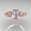 Classic 14K Rose Gold 1.25 CT Princess Cubic Zirconia Diamond Three Stone Engagement Ring R171-14KRGDCZ-4
