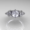 Classic Vintage 14K White Gold 1.0 CT Round White Sapphire Diamond Sea Star Engagement Ring R173-14KWGDWS-4