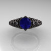 Designer Exclusive Classic 18K Black Gold 1.0 Carat Blue Sapphire Diamond Lace Ring R175-18KBGDBS-4