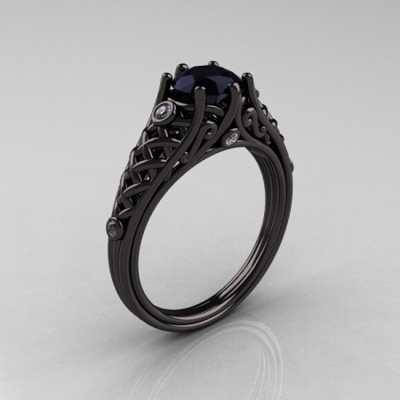 Designer Exclusive Classic 14K Black Gold 1.0 Carat Black Diamond Lace Ring R175-14KBGDBD-1