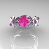 Nature Classic 18K White Gold 1.0 CT Pink Sapphire Leaf and Vine Engagement Ring R180-18WGPSS-4
