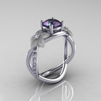 Nature Classic 14K White Gold 2.0 CT Alexandrite Diamond  Leaf and Vine Engagement Ring R180-14KWGD2ALL-1