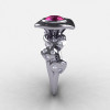 14K White Gold Pink Sapphire Diamond Leaf and Mushroom Wedding Ring Engagement Ring NN103A-14KWGDPS-3