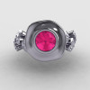 14K White Gold Pink Sapphire Diamond Leaf and Mushroom Wedding Ring Engagement Ring NN103A-14KWGDPS-4