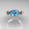 French 14K Rose Gold Three Stone Aquamarine Diamond Wedding Ring Engagement Ring R182-14KRGDAQ-4