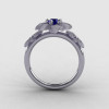 14K White Gold Blue Sapphire Diamond Flower Wedding Ring Engagement Ring NN107-14KWGDBS-2