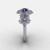 14K White Gold Blue Sapphire Diamond Flower Wedding Ring Engagement Ring NN107-14KWGDBS-3