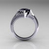 Modern French 950 Platinum .93 CT Princess Black Diamond Engagement Wedding Ring R176-PLATDBD-2