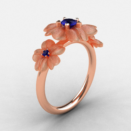 14K Rose Gold Blue Sapphire Flower Wedding Ring Engagement Ring NN107-14KRGBSS-1