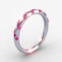 French Bridal 14K White Gold Pink Sapphire Wedding Band R185B-14KWGPS-1