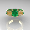 Classic 14K Yellow Gold Emerald Diamond Solitaire Ring Single Flush Band Bridal Set R188S-14KYGDEM-4