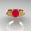 Classic 14K Yellow Gold Ruby Diamond Solitaire Ring Single Flush Band Bridal Set R188S-14KYGDRR-4