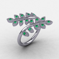 Natures Nouveau 14K White Gold Emerald Leaf and Vine Wedding Ring NN112S-14KWGEM-1