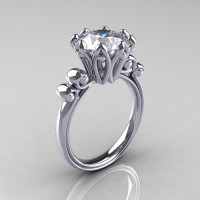 Modern Antique 14K White Gold 3.0 Carat White Sapphire Solitaire Engagement Ring AR135-14KWGWS-1