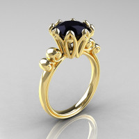 Modern Antique 14K Yellow Gold 3.0 Carat Black Diamond Solitaire Engagement Ring AR135-14KYGBD-1