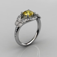 Nature Inspired 10K White Gold 1.0 CT Yellow Sapphire Diamond Butterfly and Vine Engagement Ring Wedding Ring NN117S-10KWGDYS-1