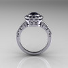 Classic Italian 14K White Gold Oval Black Diamond Engagement Ring R195-14KWGBDD-2