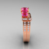 French 14K Rose Gold Three Stone White and Pink Sapphire Wedding Ring Engagement Ring Bridal Set R182S-14KRGWPS-3