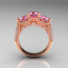 Classic 14K Rose Gold Three Stone Diamond Light Pink Sapphire Solitaire Ring R200-14KRGDLPS-2