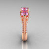 Classic 14K Rose Gold Three Stone Diamond Light Pink Sapphire Solitaire Ring R200-14KRGDLPS-3