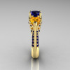 Classic 14K Yellow Gold Three Stone Blue Sapphire Citrine Solitaire Ring R200-14KYGBSCI-3
