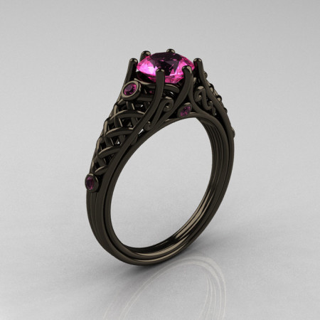 Classic 14K Black Gold 1.0 Carat Pink Sapphire Lace Ring R175-14KBGPS-1