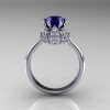 14K White Gold Diamond 1.0 Carat Blue Sapphire Tulip Solitaire Engagement Ring NN119-14KWGDBS-2