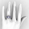 Modern Edwardian 14K White Gold 1.0 Carat White and Blue Sapphire Diamond Ring R202-14KWGDBWS-5
