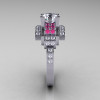 Modern Edwardian 950 Platinum 1.0 Carat Moissanite Pink Sapphire Diamond Ring R202-PLATDPSMO-3